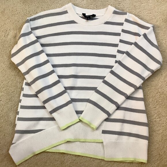 Sweater Asymmetrical White Striped Long Sleeve Cotton Blend Simply Vera Large - Picture 7 of 11